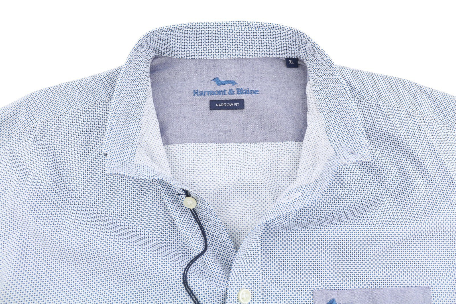 HARMONT & BLAINE Narrow Fit Men Shirt XL Blue Patterned Button-Down Neck Casual