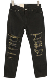 DONDUP Women Jeans 27 Black Gold Glitter Distress Ripped Cropped Loose RRP295