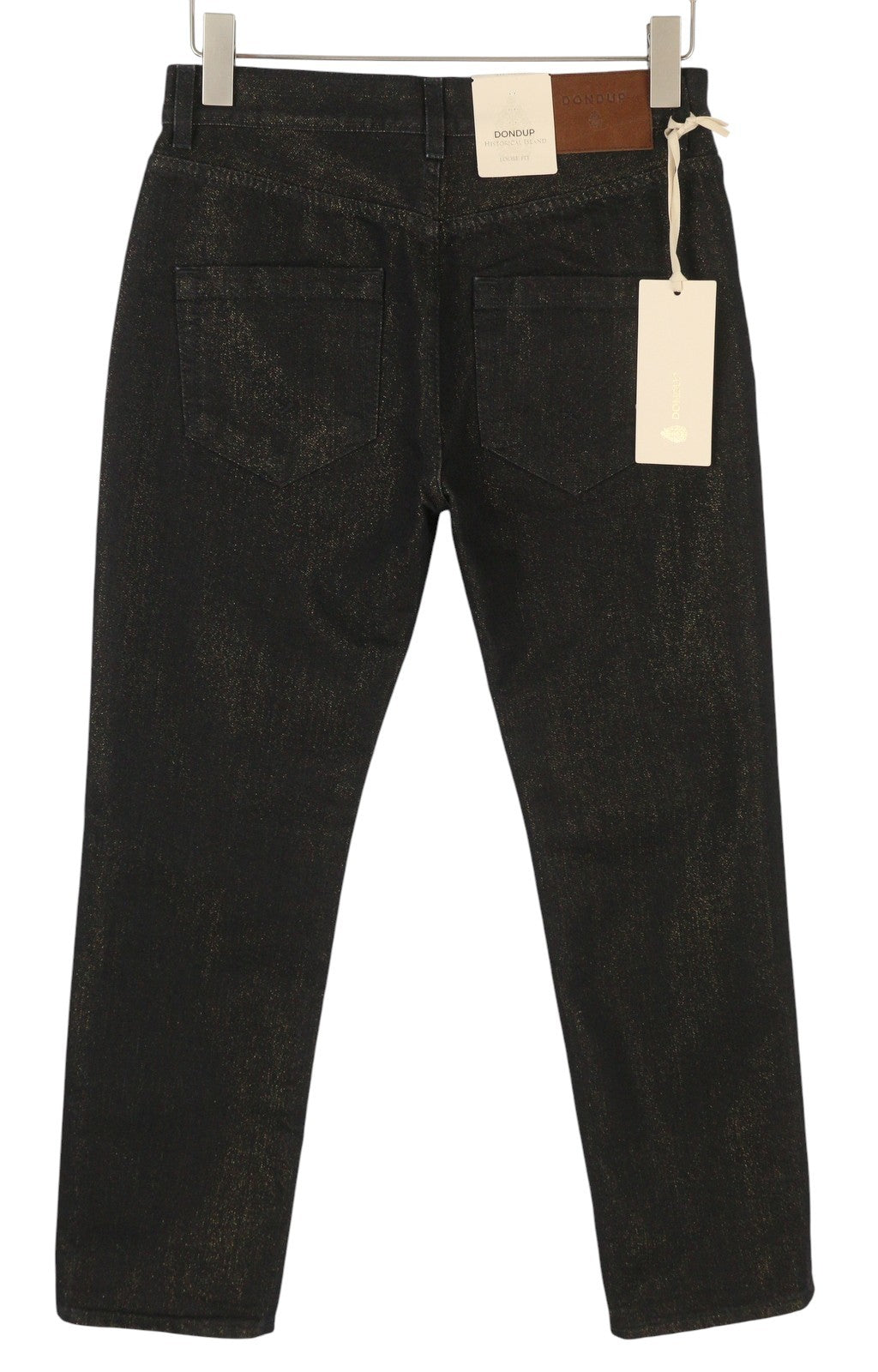 DONDUP Women Jeans 27 Black Gold Glitter Distress Ripped Cropped Loose RRP295