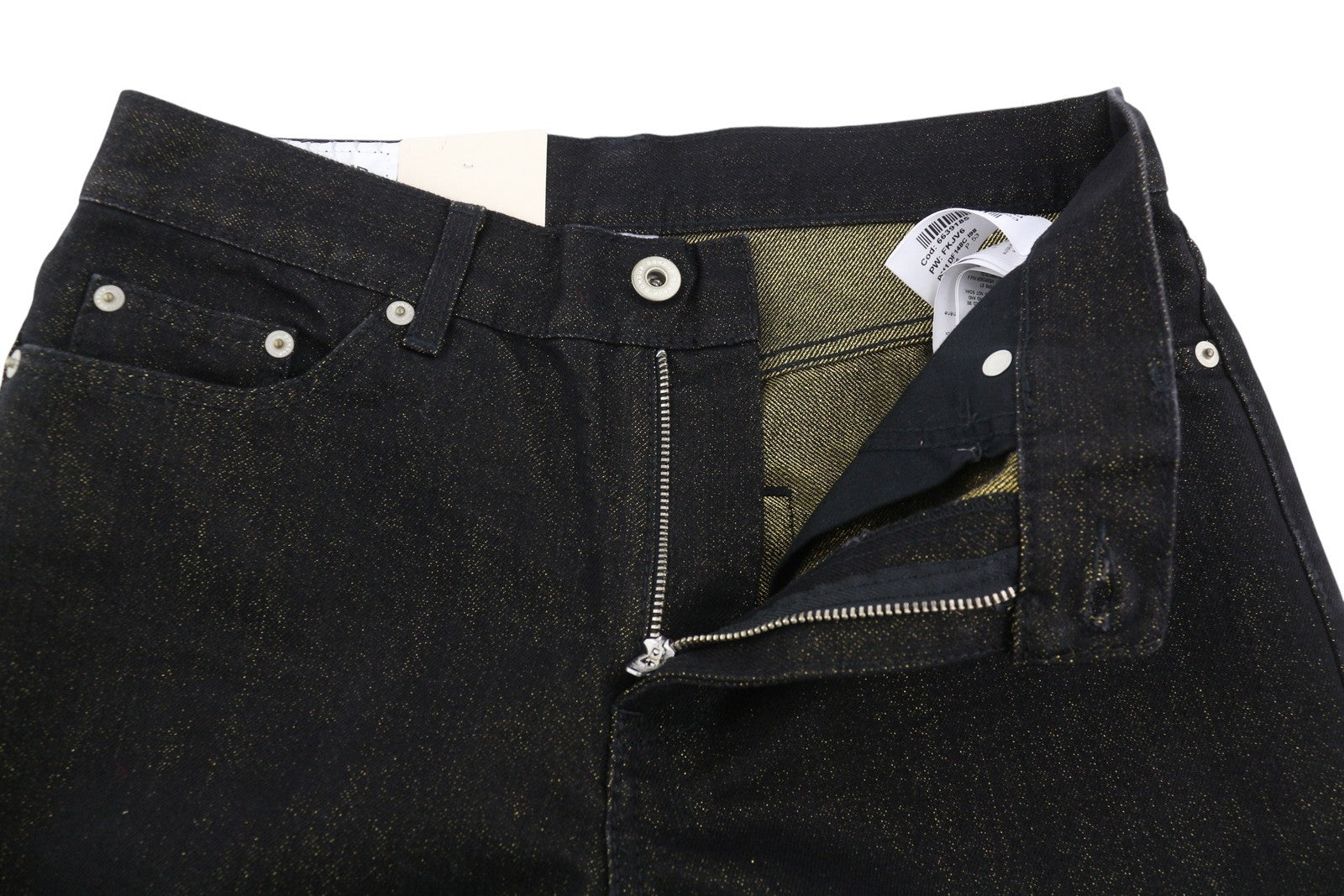 DONDUP Women Jeans 27 Black Gold Glitter Distress Ripped Cropped Loose RRP295