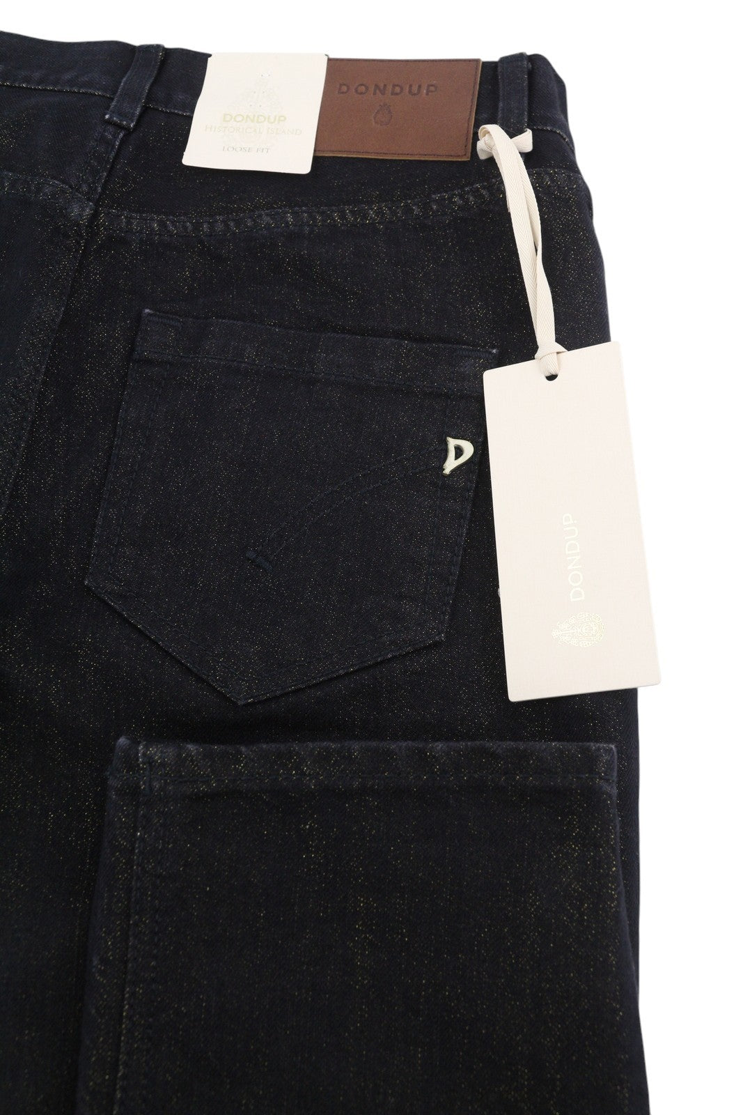 DONDUP Women Jeans 27 Black Gold Glitter Distress Ripped Cropped Loose RRP295