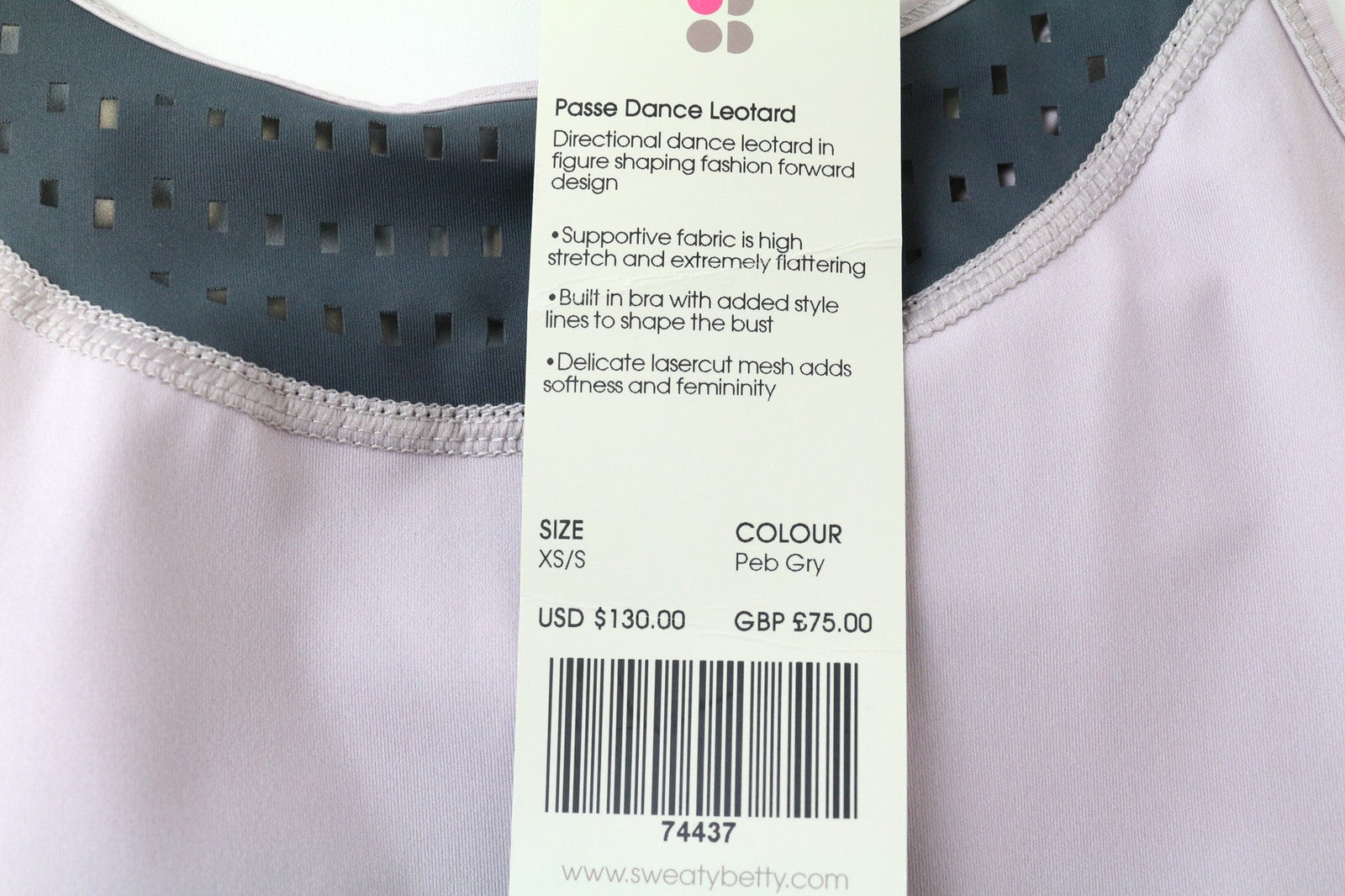 SWEATY BETTY Passe Women's Leotard XS/S Grey Purple Dance Sleeveless Jumpsuit