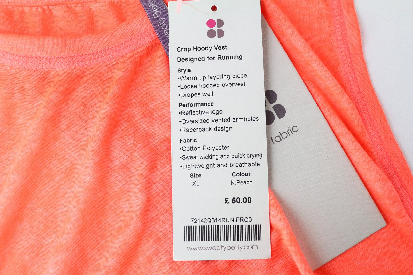 SWEATY BETTY Crop Hoody Women's T-Shirt XL Orange Loose Cotton Blend Vest Top