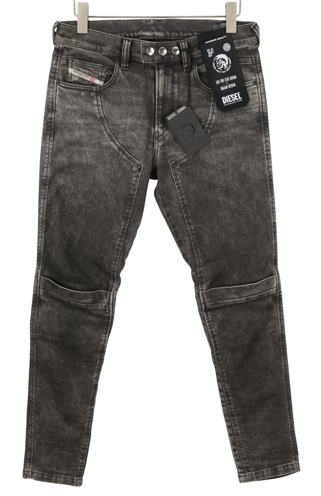 DIESEL D-Dean 009LI Men Jeans W32/L32 Black Faded Slim Fit Stretch Zip Fly Biker