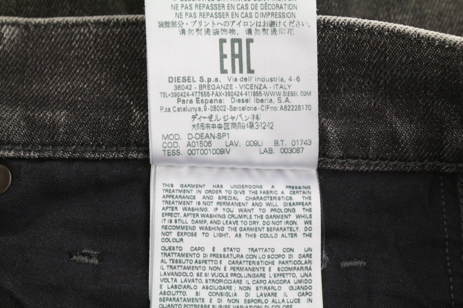 DIESEL D-Dean 009LI Men Jeans W32/L32 Black Faded Slim Fit Stretch Zip Fly Biker