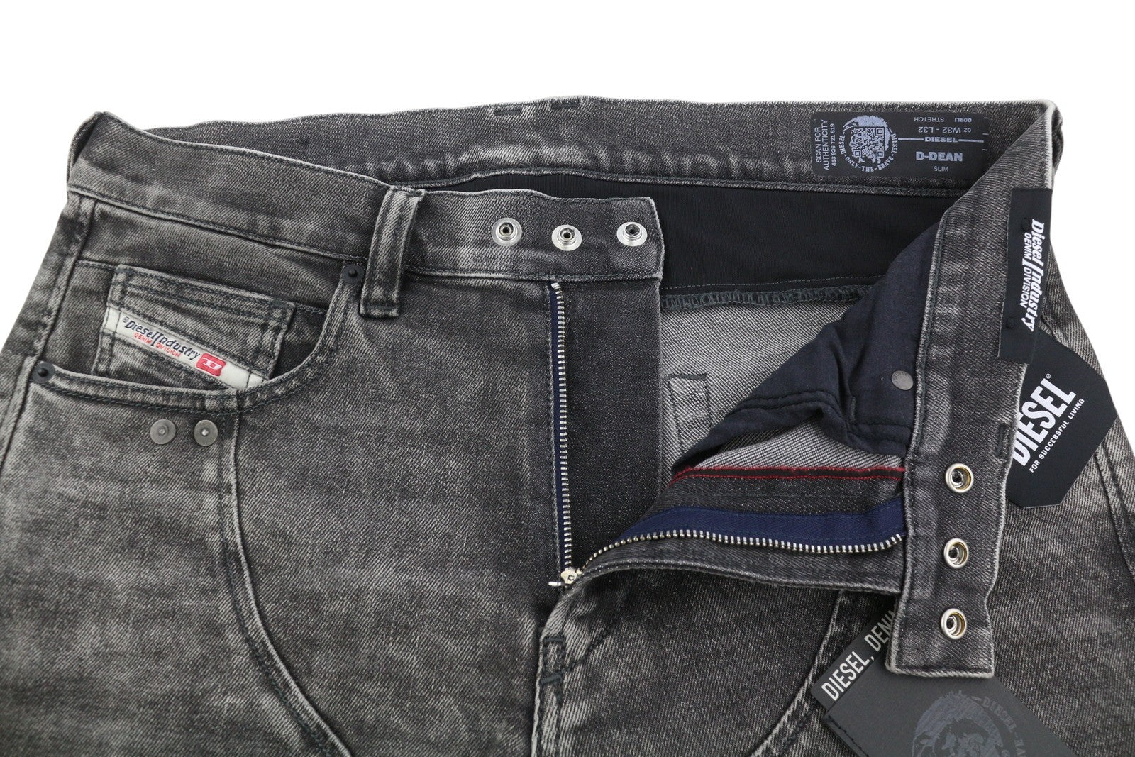 DIESEL D-Dean 009LI Men Jeans W32/L32 Black Faded Slim Fit Stretch Zip Fly Biker