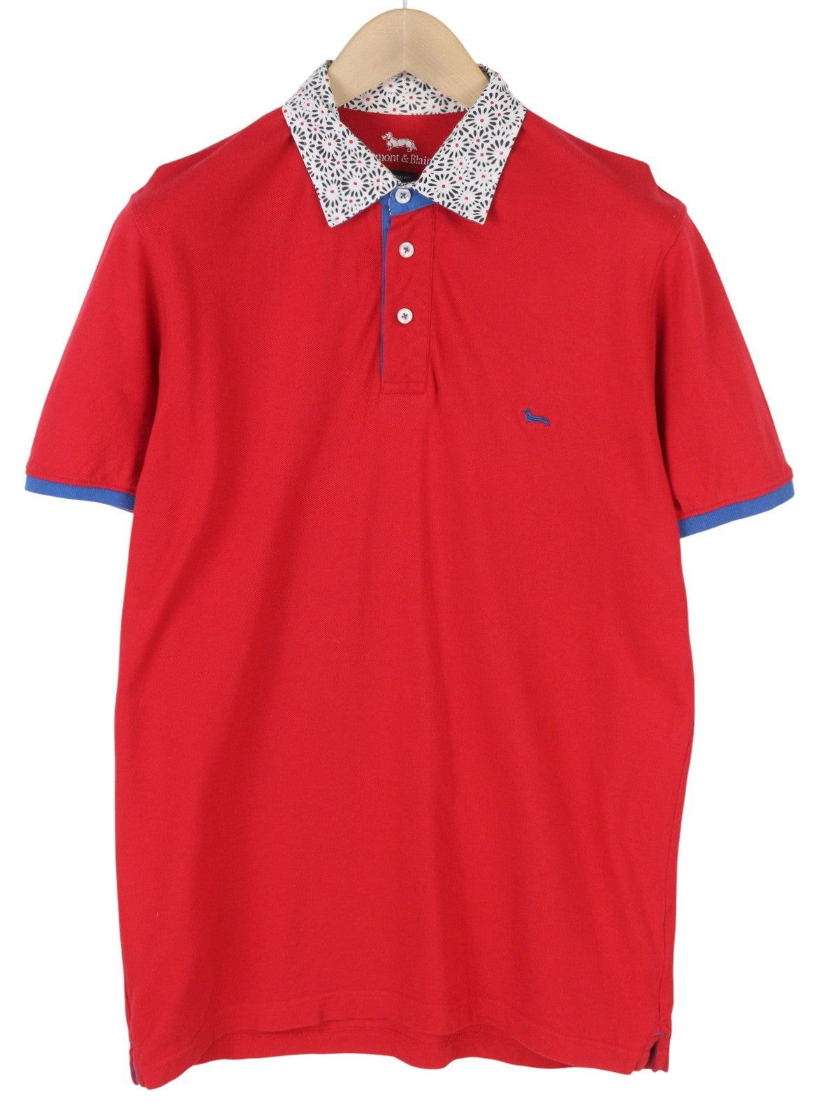 HARMONT & BLAINE Narrow Fit Men Polos L Red Half Button Short Sleeved T-Shirt