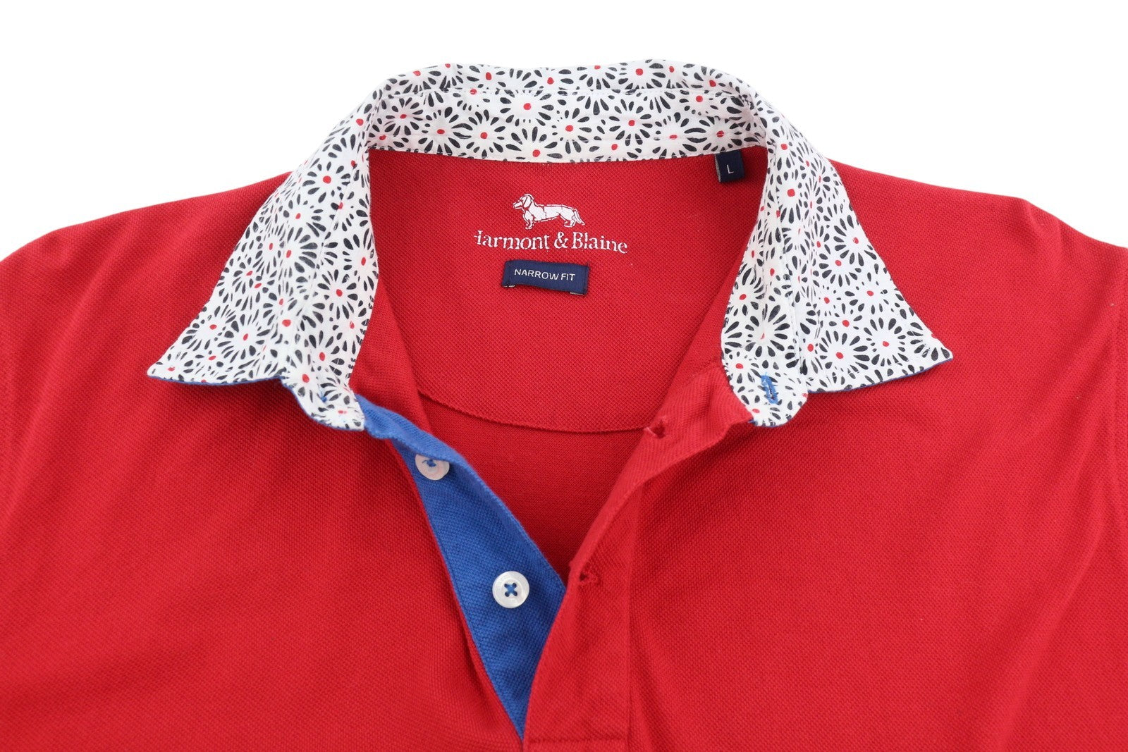 HARMONT & BLAINE Narrow Fit Men Polos L Red Half Button Short Sleeved T-Shirt