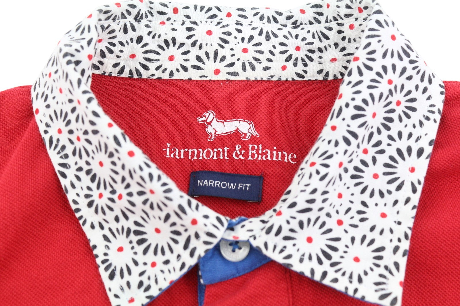 HARMONT & BLAINE Narrow Fit Men Polos L Red Half Button Short Sleeved T-Shirt
