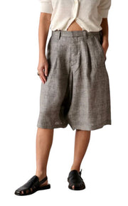 R13 Jumbo Tailored Women Shorts 27 Brown Linen Bermuda Drop Crotch SS25 RRP799