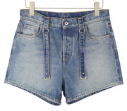 OFF-WHITE Cargo Women Shorts W26 Denim Blue Faded Distress Button Fly Pockets