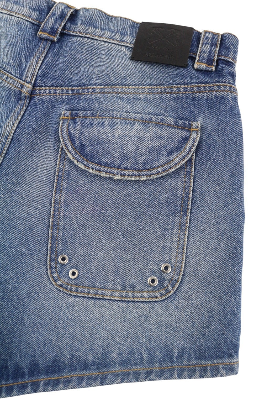 OFF-WHITE Cargo Women Shorts W26 Denim Blue Faded Distress Button Fly Pockets