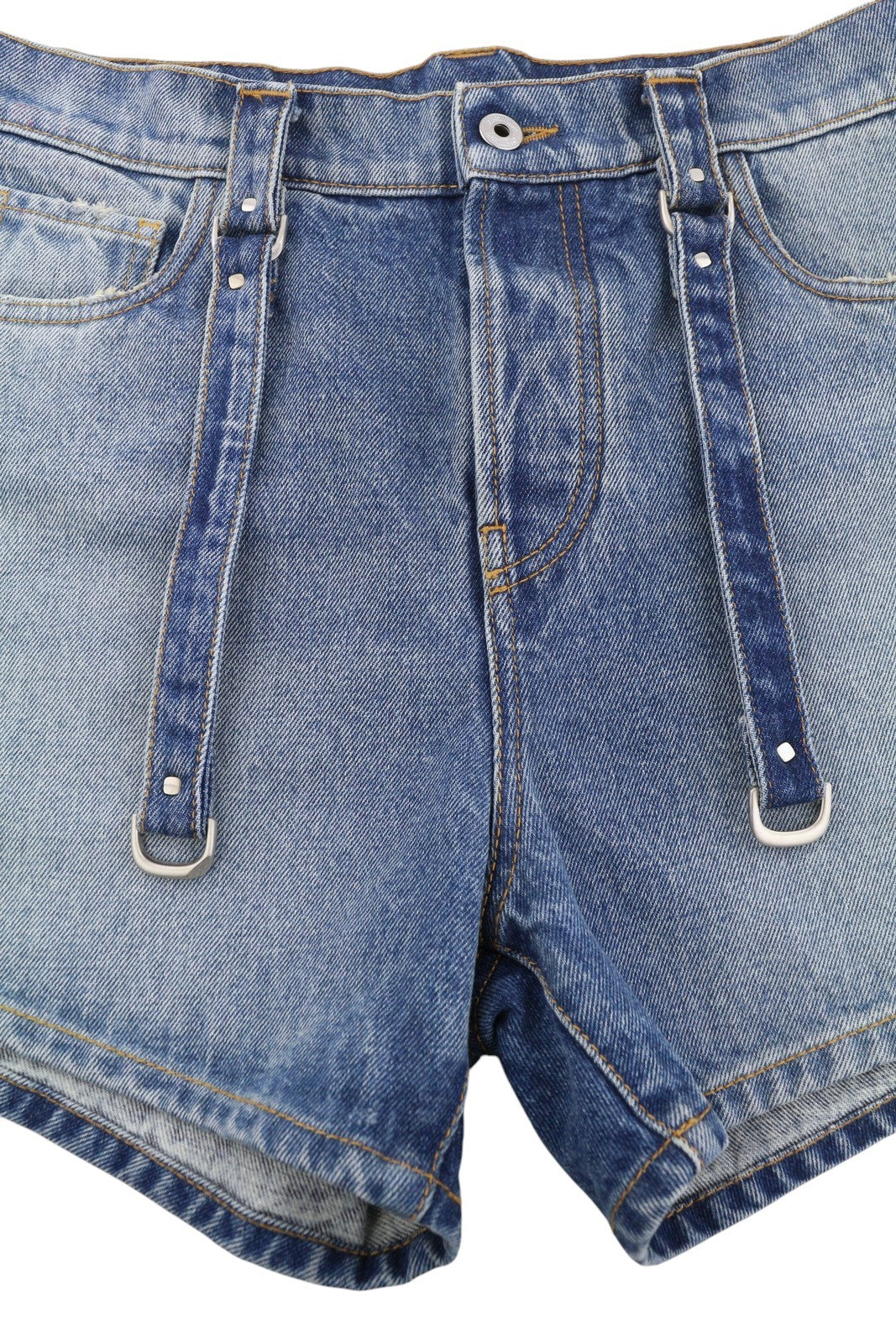 OFF-WHITE Cargo Women Shorts W26 Denim Blue Faded Distress Button Fly Pockets