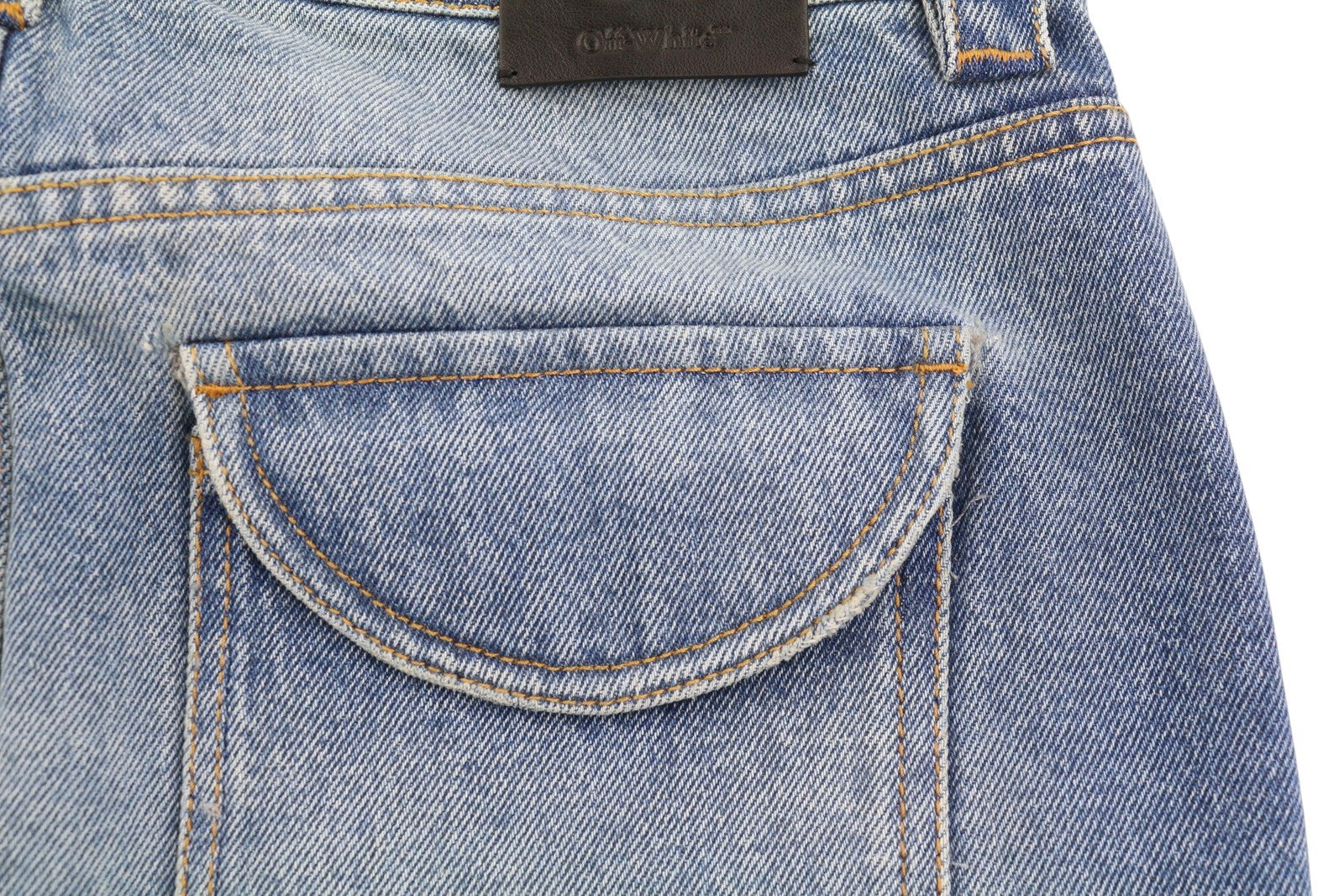 OFF-WHITE Cargo Mini Women Skirt 40 Denim Blue Faded Button Fly Pockets RRP499