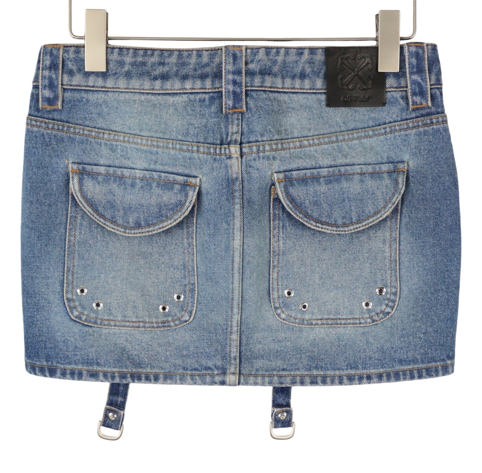 OFF-WHITE Cargo Mini Women Skirt 40 Denim Blue Faded Button Fly Pockets RRP499
