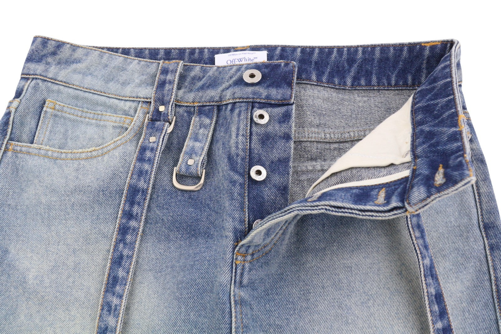 OFF-WHITE Cargo Mini Women Skirt 40 Denim Blue Faded Button Fly Pockets RRP499