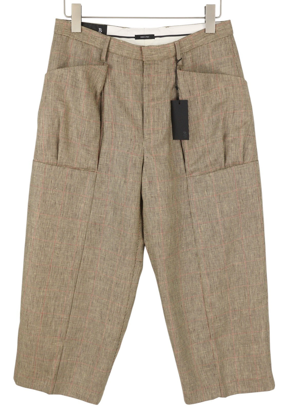 R13 Pleated Pocket Women Trousers 27 Brown Wool Linen Patterned Cropped SS25