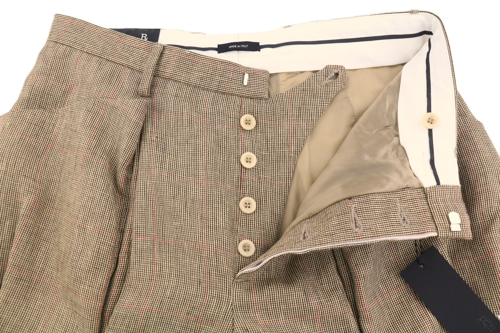 R13 Pleated Pocket Women Trousers 27 Brown Wool Linen Patterned Cropped SS25