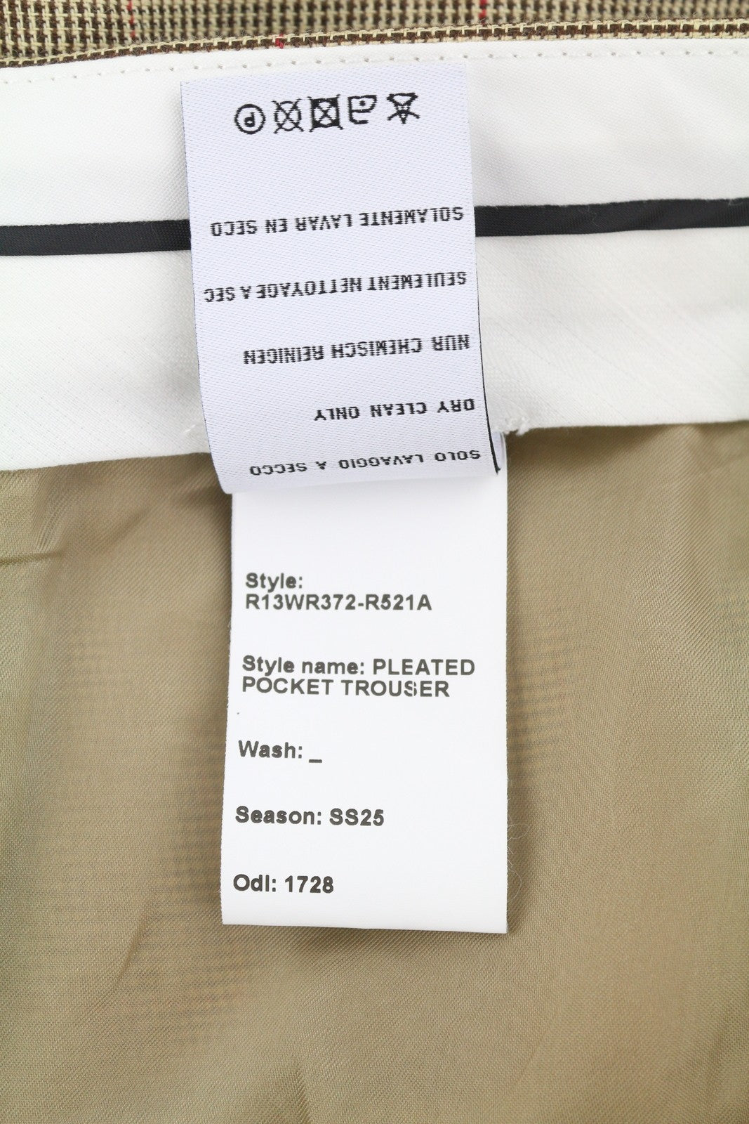 R13 Pleated Pocket Women Trousers 27 Brown Wool Linen Patterned Cropped SS25