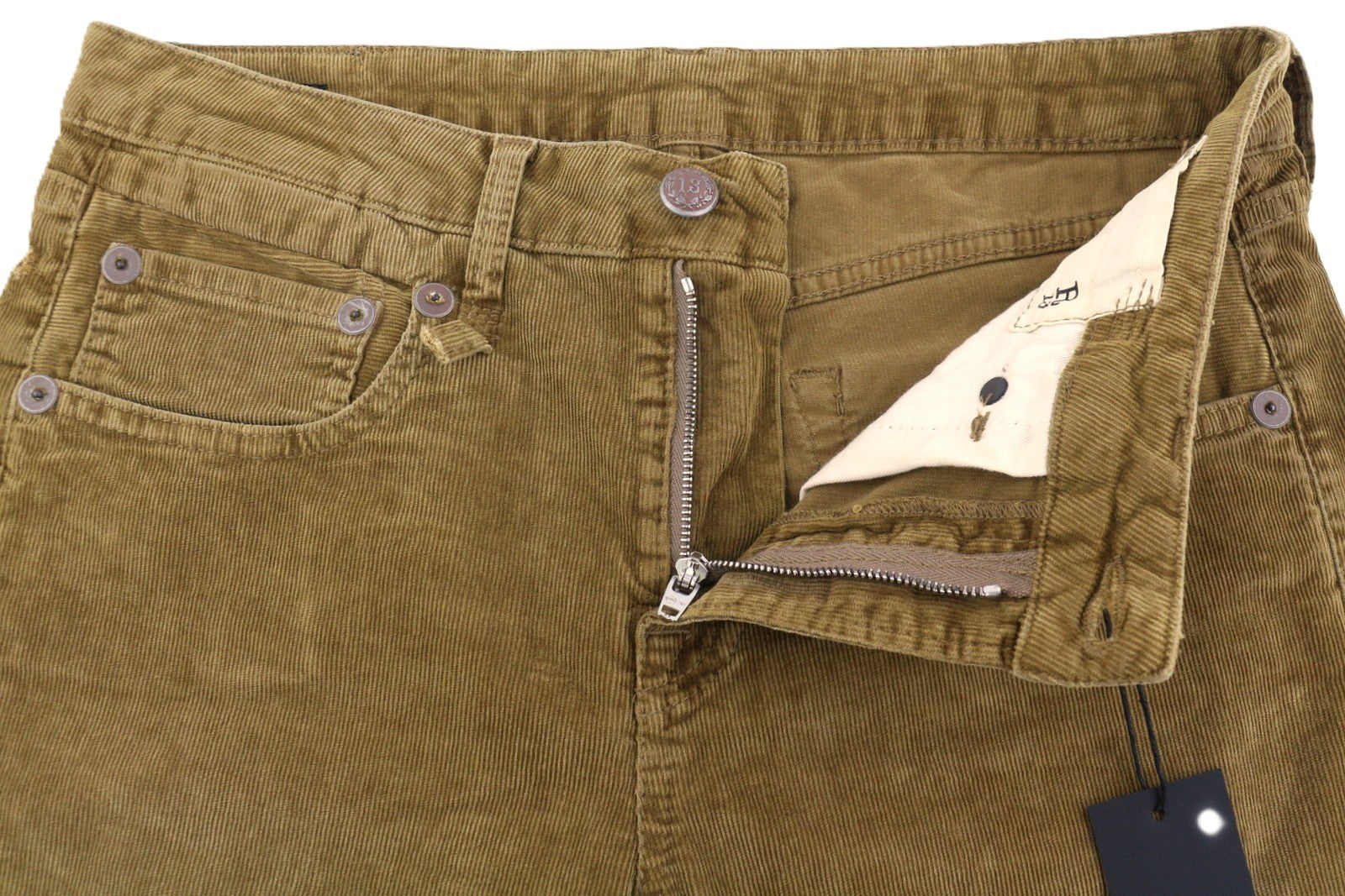 R13 Boy Straight Women Trousers 27 Golden Brown Stretch Cord Cropped Zip FW25