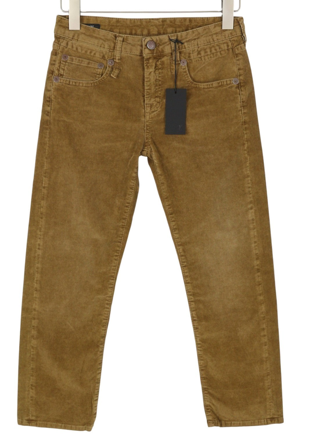 R13 Boy Straight Women Trousers 25 Golden Brown Stretch Cord Cropped Zip FW25