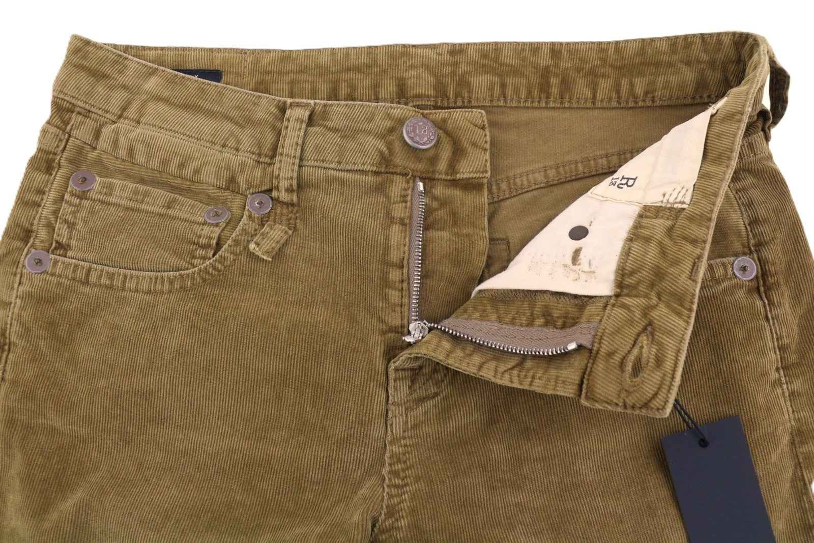 R13 Boy Straight Women Trousers 25 Golden Brown Stretch Cord Cropped Zip FW25