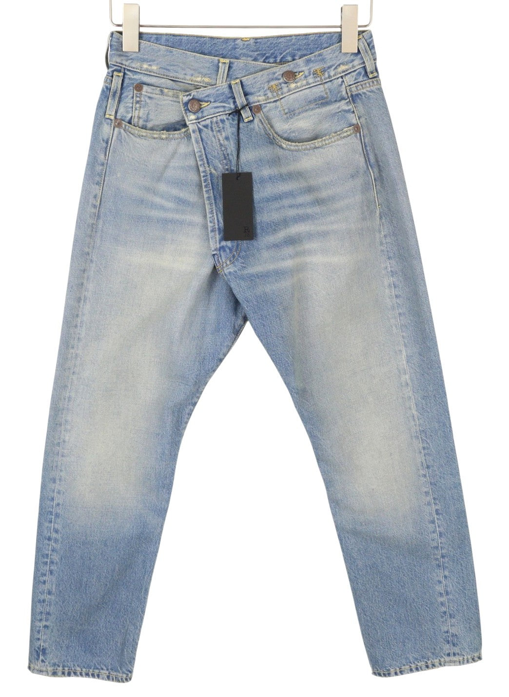 R13 Cross Over Women Jeans 23 Merrin Blue Faded Asymmetric Straight PF25 RRP795