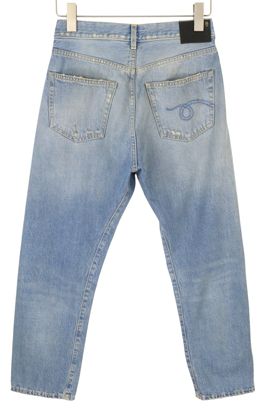 R13 Cross Over Women Jeans 23 Merrin Blue Faded Asymmetric Straight PF25 RRP795