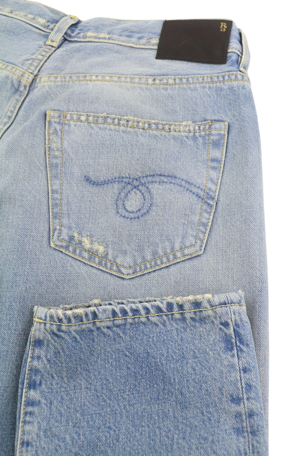 R13 Cross Over Women Jeans 23 Merrin Blue Faded Asymmetric Straight PF25 RRP795