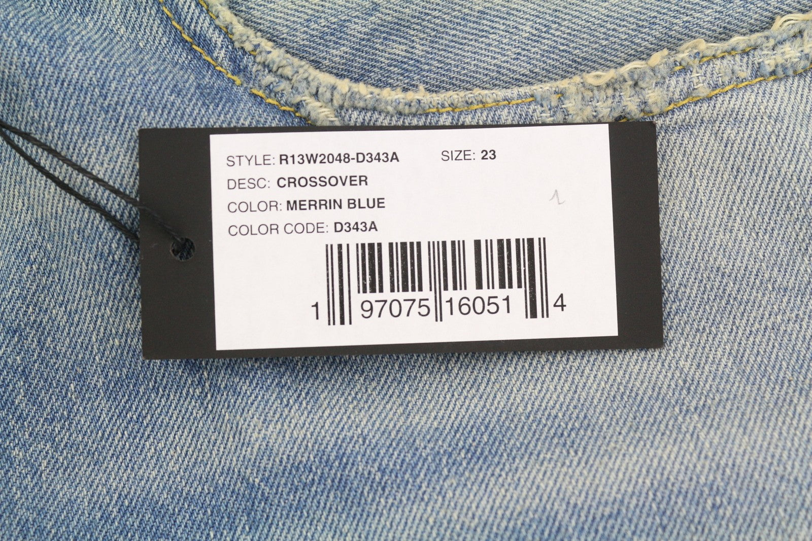 R13 Cross Over Women Jeans 23 Merrin Blue Faded Asymmetric Straight PF25 RRP795