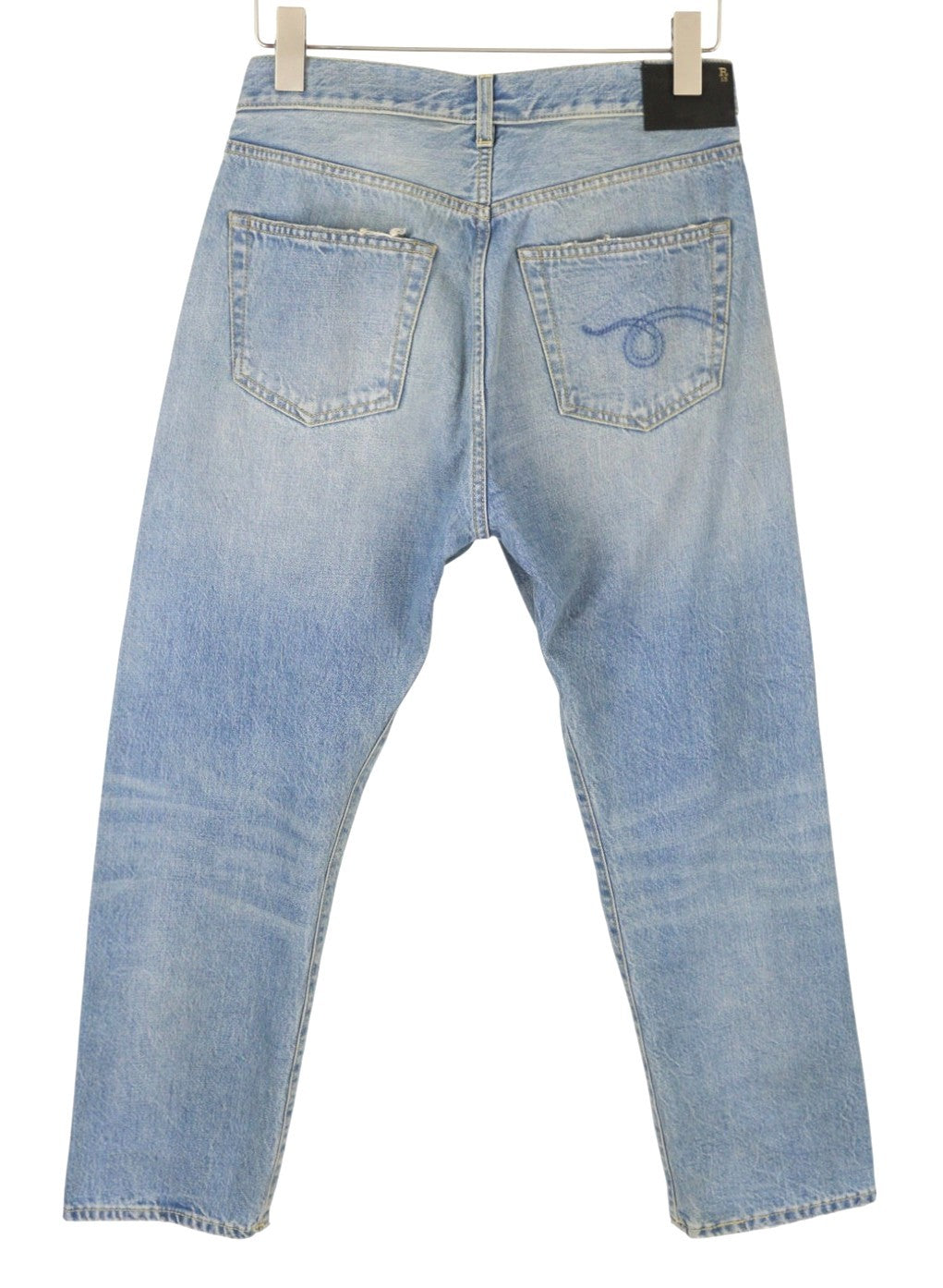 R13 Cross Over Women Jeans 25 Merrin Blue Faded Asymmetric Straight PF25 RRP795