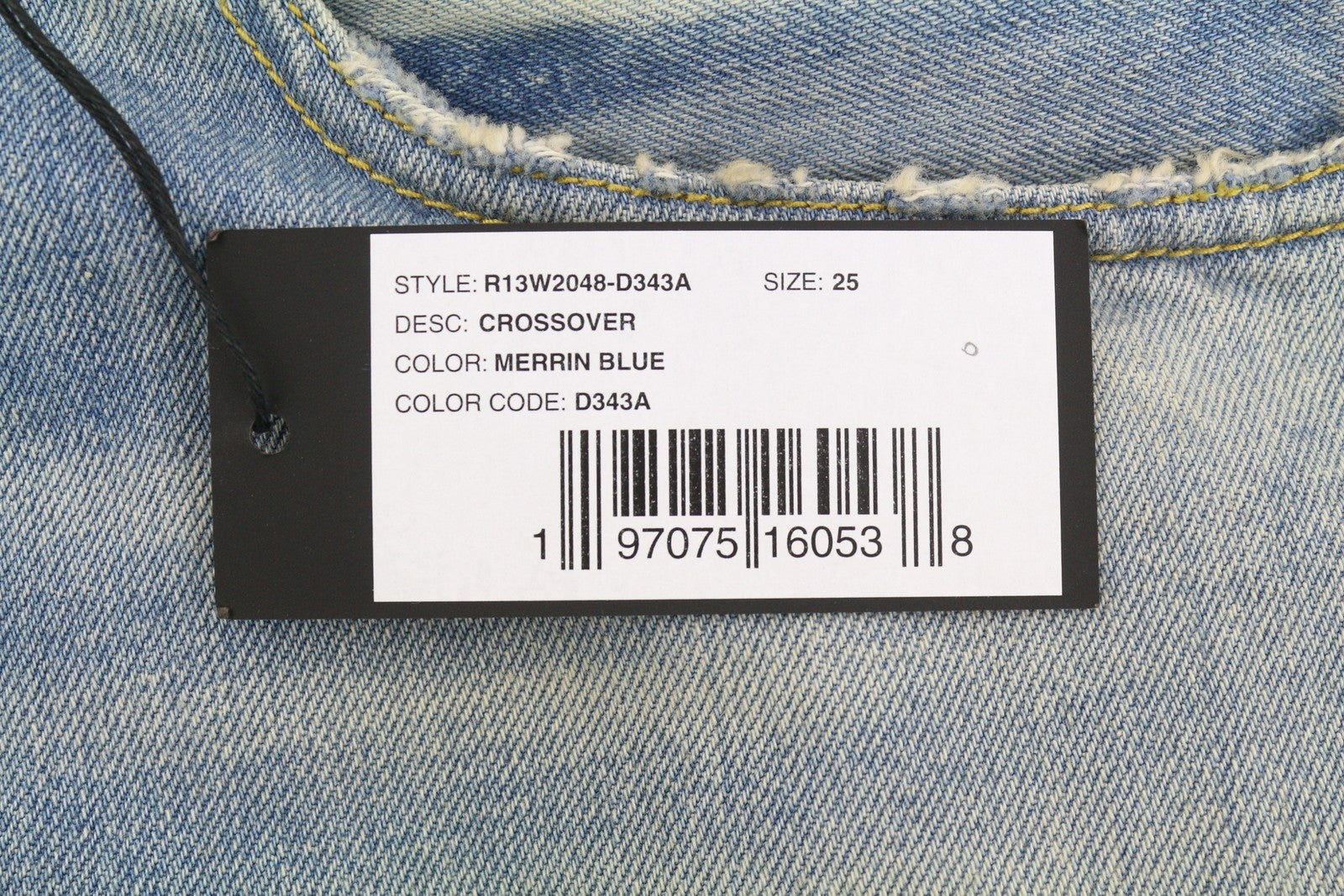 R13 Cross Over Women Jeans 25 Merrin Blue Faded Asymmetric Straight PF25 RRP795