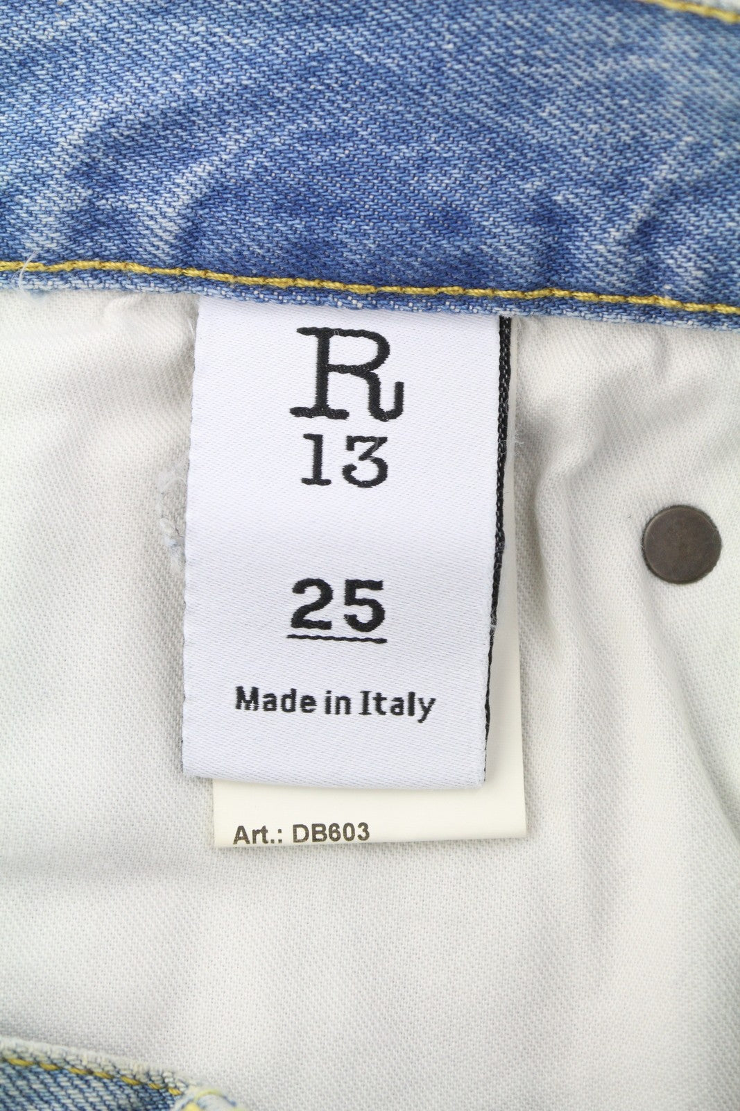 R13 Cross Over Women Jeans 25 Merrin Blue Faded Asymmetric Straight PF25 RRP795