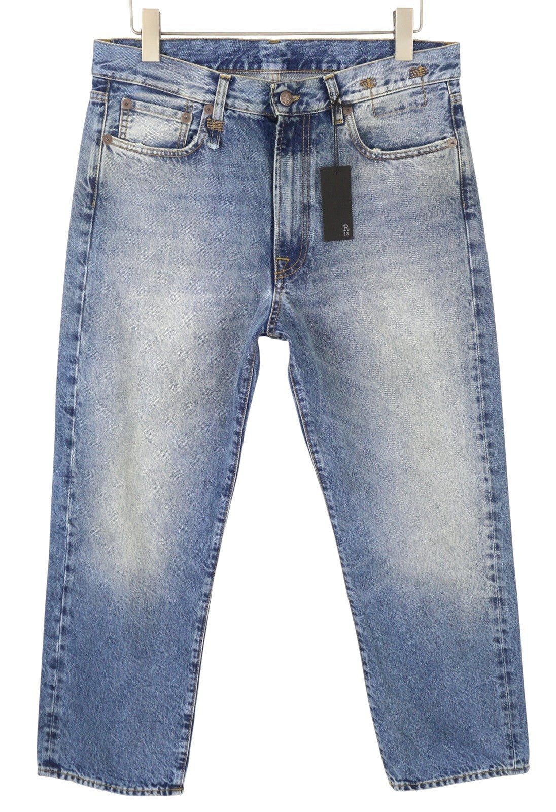 R13 Boyfriend Women Jeans 29 Jasper Cropped Zip Fly Whiskers Faded Blue FW25