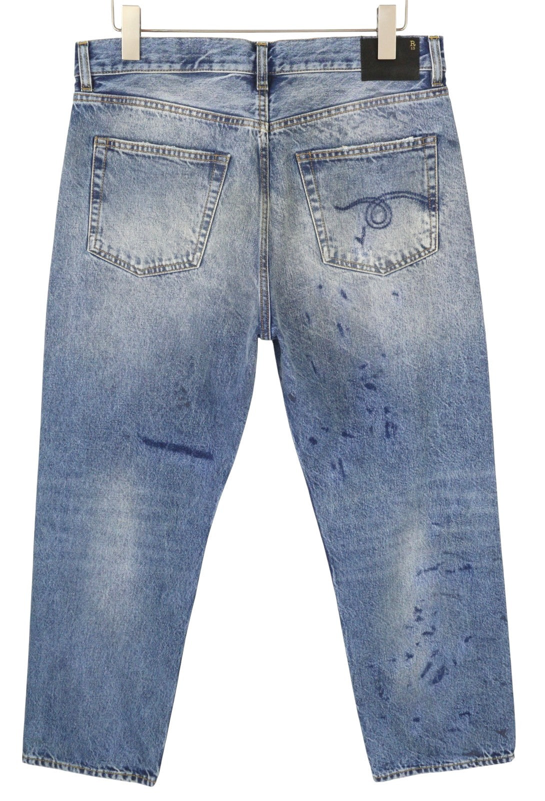 R13 Boyfriend Women Jeans 29 Jasper Cropped Zip Fly Whiskers Faded Blue FW25