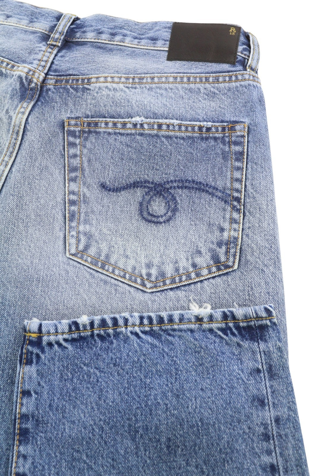 R13 Boyfriend Women Jeans 28 Jasper Cropped Zip Fly Whiskers Faded Blue FW25