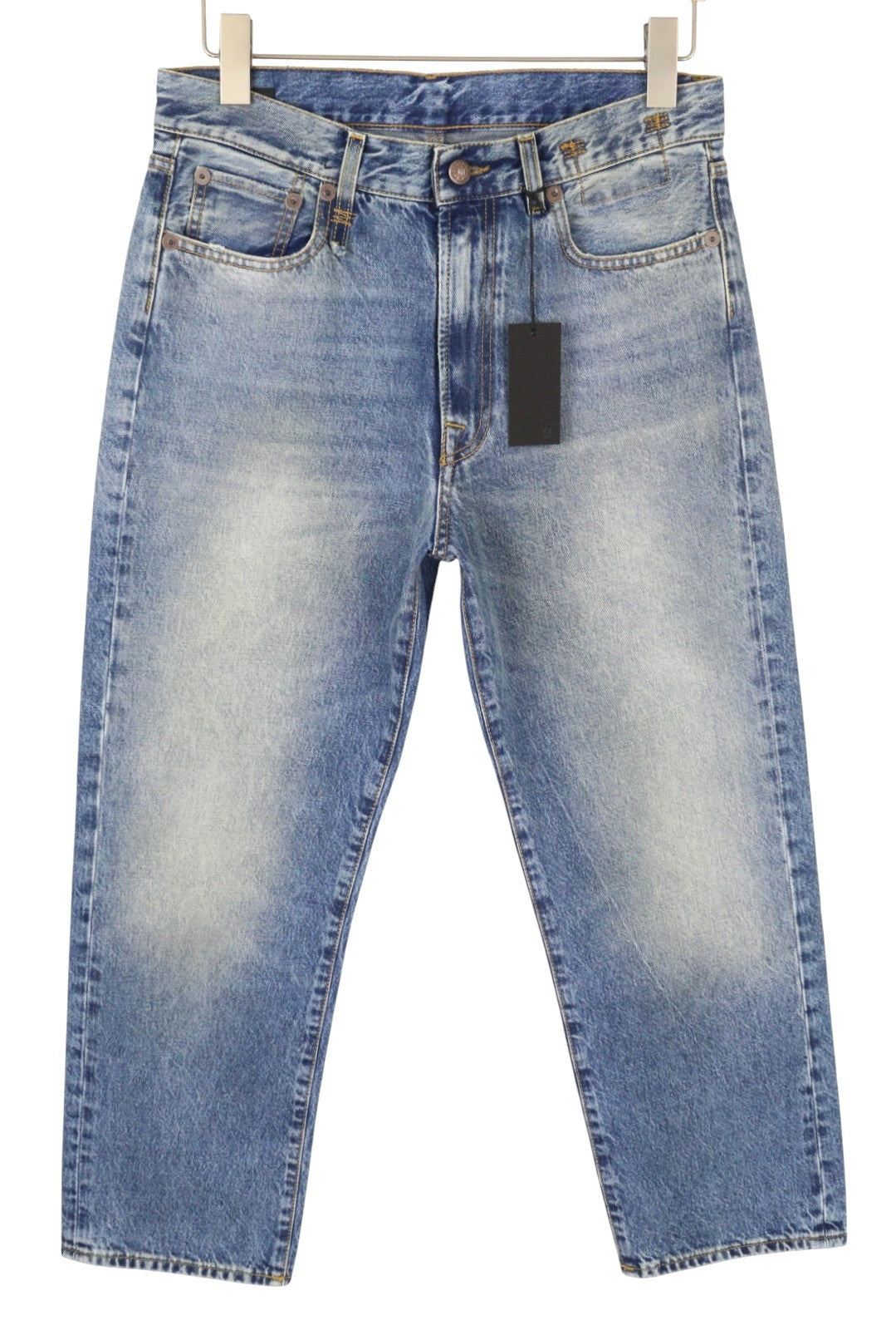 R13 Boyfriend Women Jeans 27 Jasper Cropped Zip Fly Whiskers Faded Blue FW25