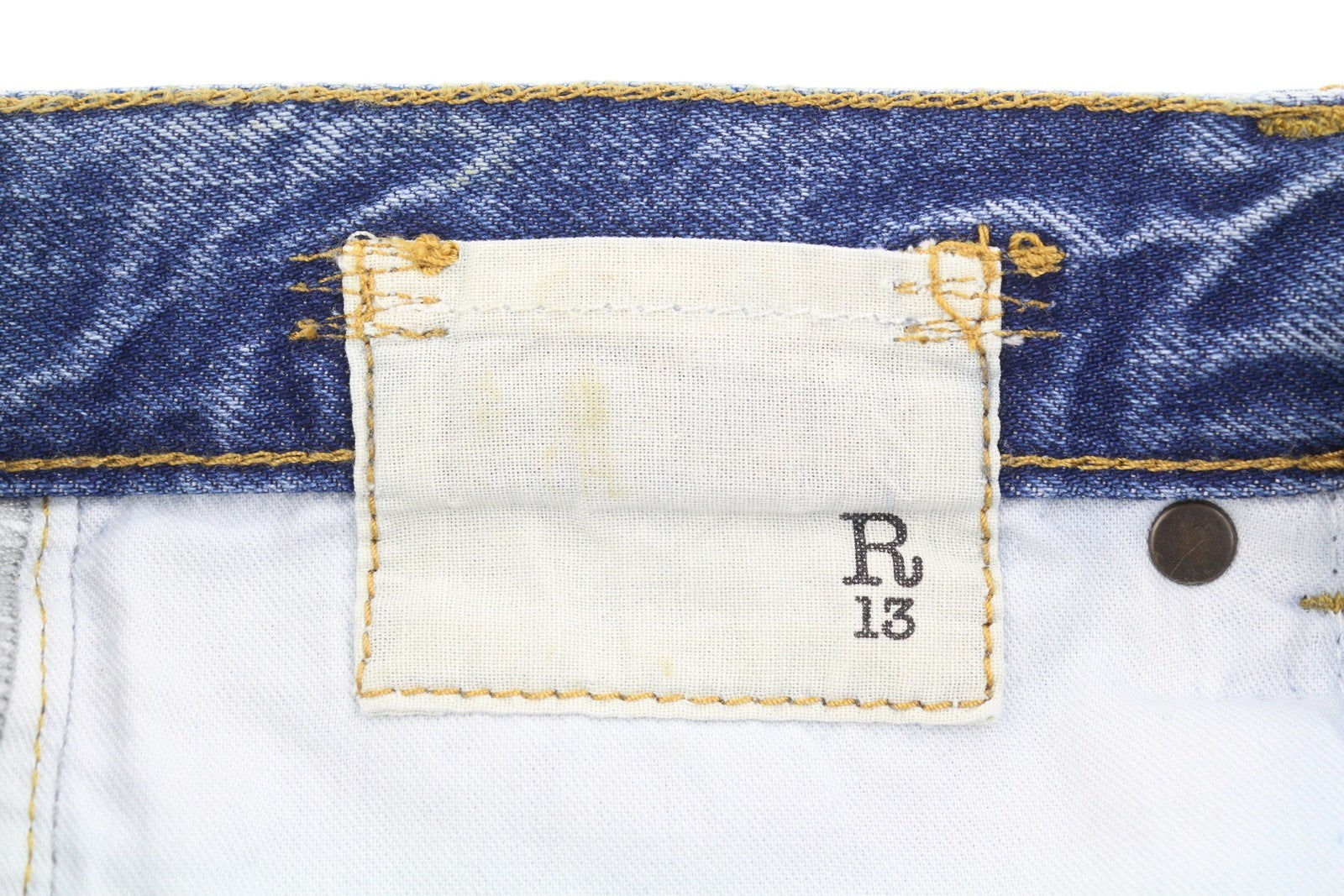 R13 Boyfriend Women Jeans 27 Jasper Cropped Zip Fly Whiskers Faded Blue FW25