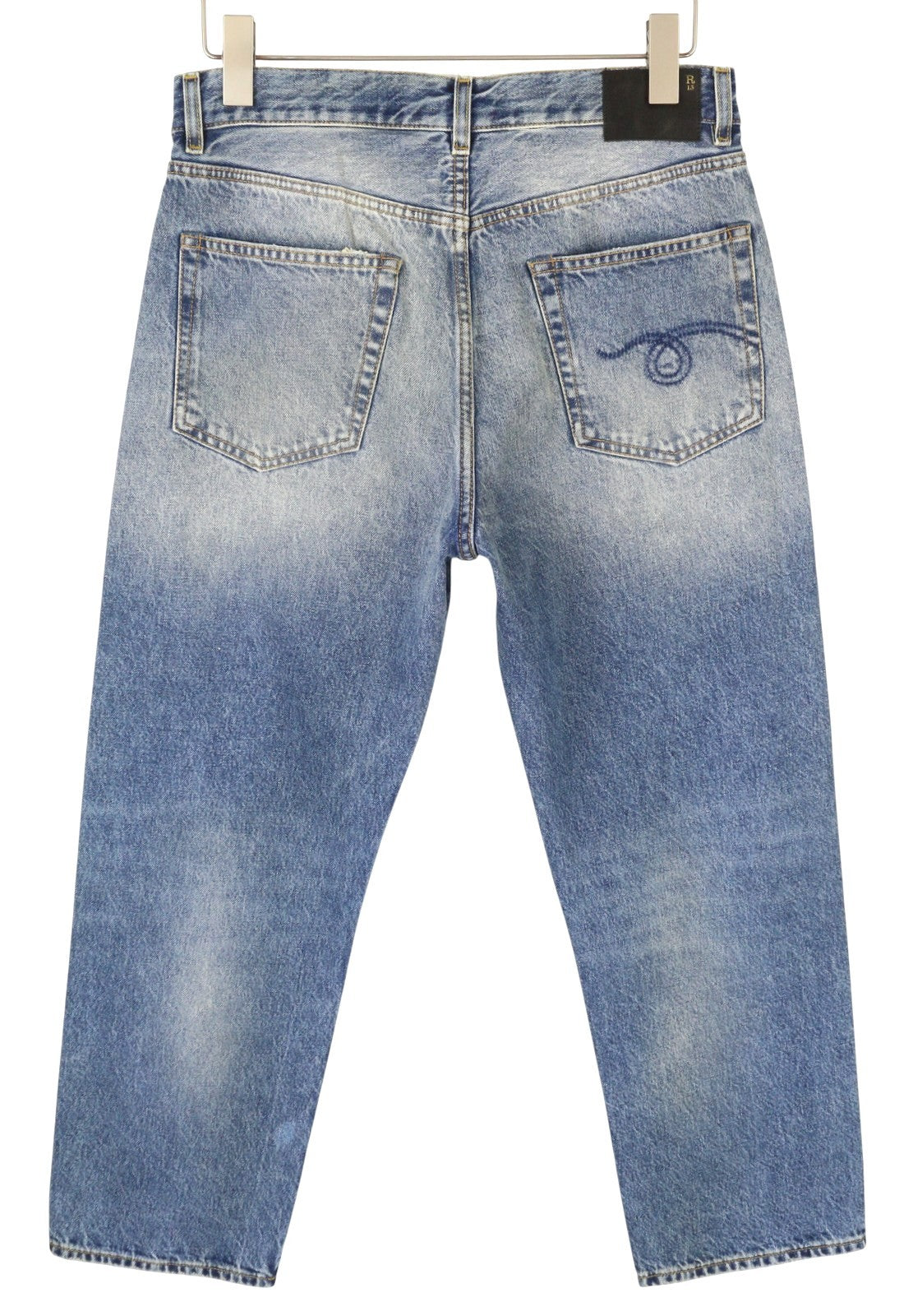 R13 Boyfriend Women Jeans 27 Jasper Cropped Zip Fly Whiskers Faded Blue FW25