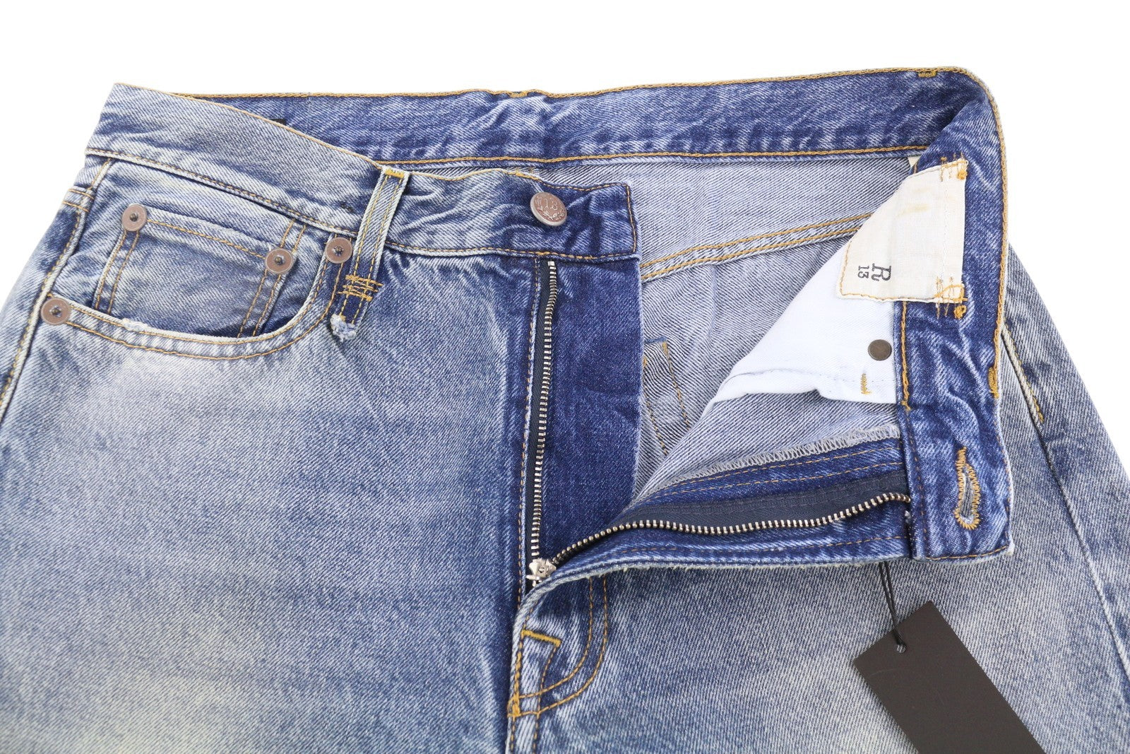 R13 Boyfriend Women Jeans 27 Jasper Cropped Zip Fly Whiskers Faded Blue FW25