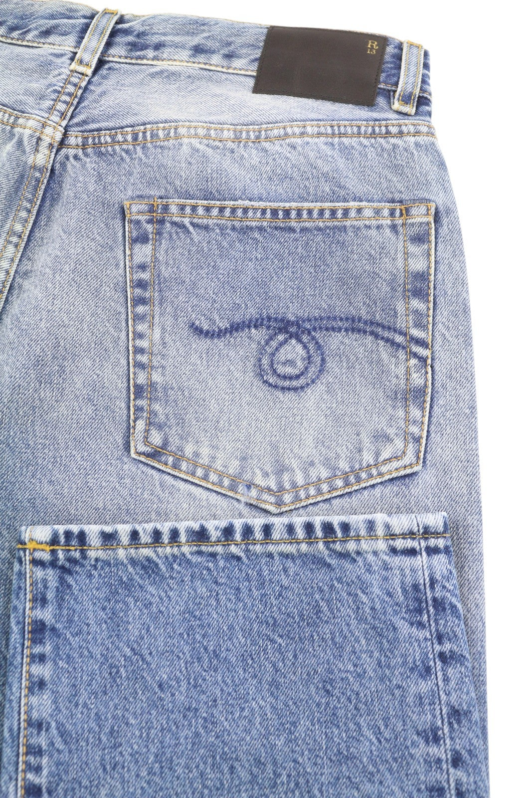 R13 Boyfriend Women Jeans 27 Jasper Cropped Zip Fly Whiskers Faded Blue FW25