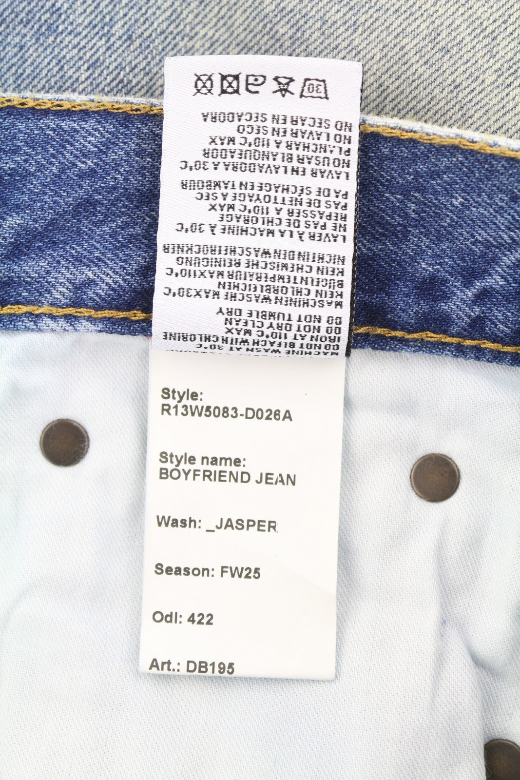 R13 Boyfriend Women Jeans 27 Jasper Cropped Zip Fly Whiskers Faded Blue FW25