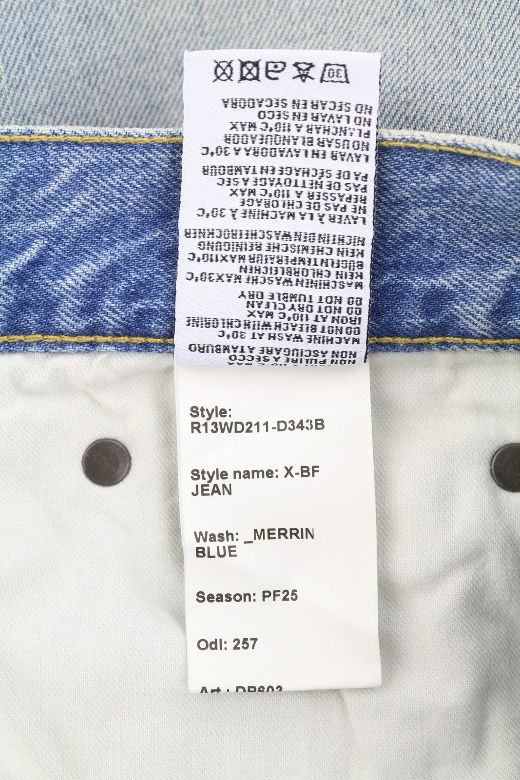 R13 X-BF Women Jeans 27 Merrin Blue Whiskers Faded Cropped Zip Fly Denim PF25