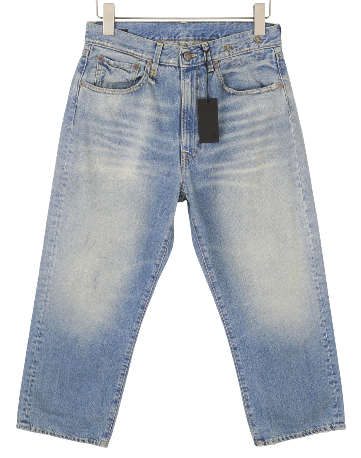 R13 X-BF Women Jeans 27 Merrin Blue Whiskers Faded Cropped Zip Fly Denim PF25