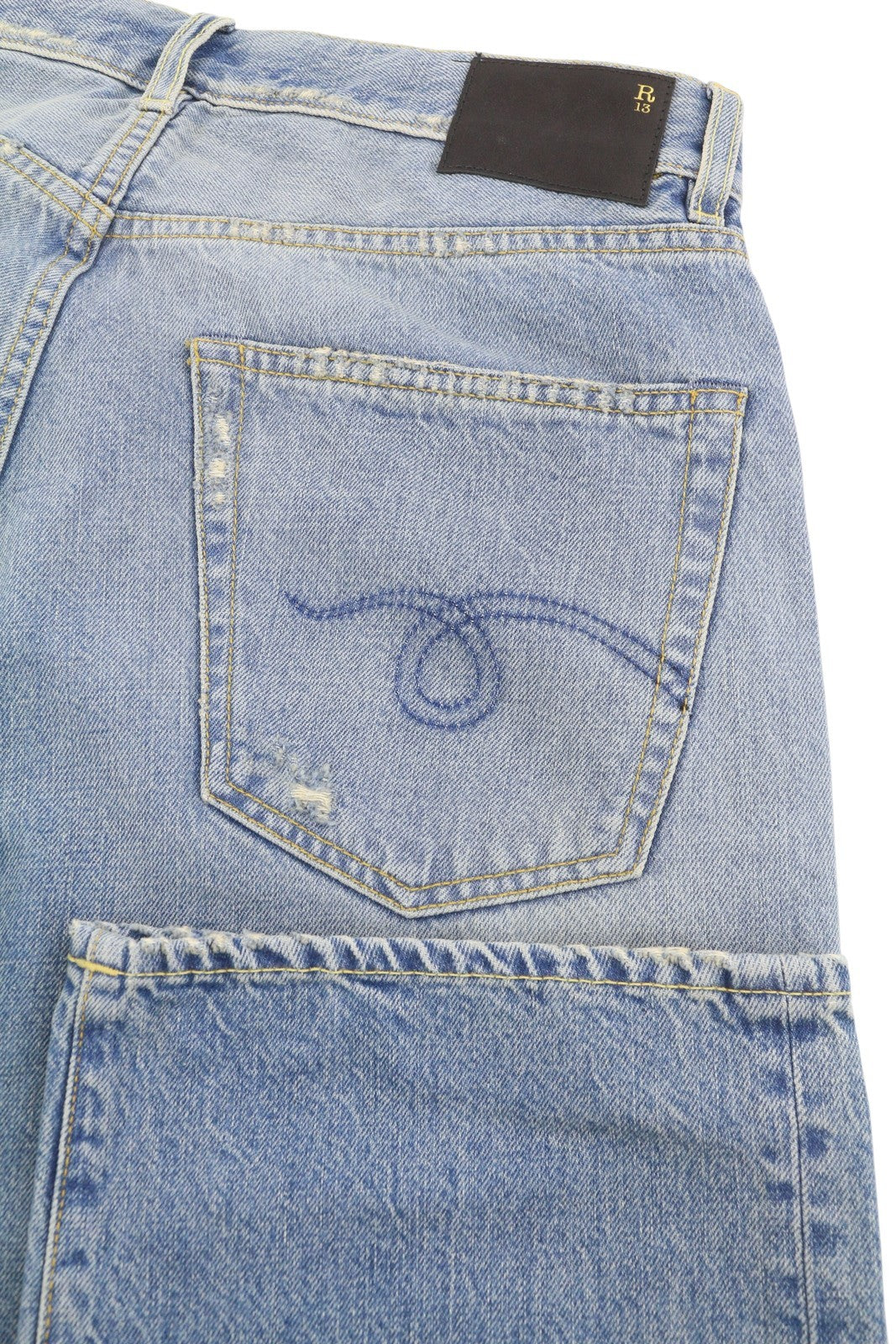 R13 X-BF Women Jeans 27 Merrin Blue Whiskers Faded Cropped Zip Fly Denim PF25