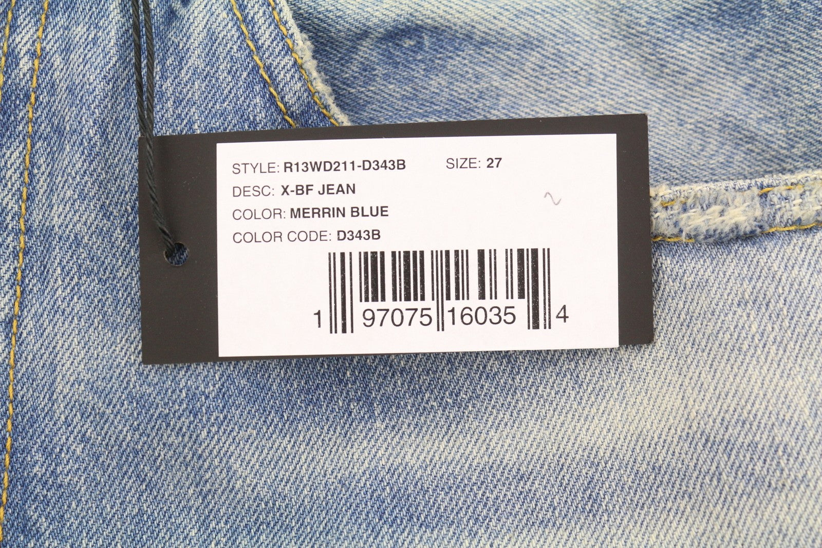 R13 X-BF Women Jeans 27 Merrin Blue Whiskers Faded Cropped Zip Fly Denim PF25