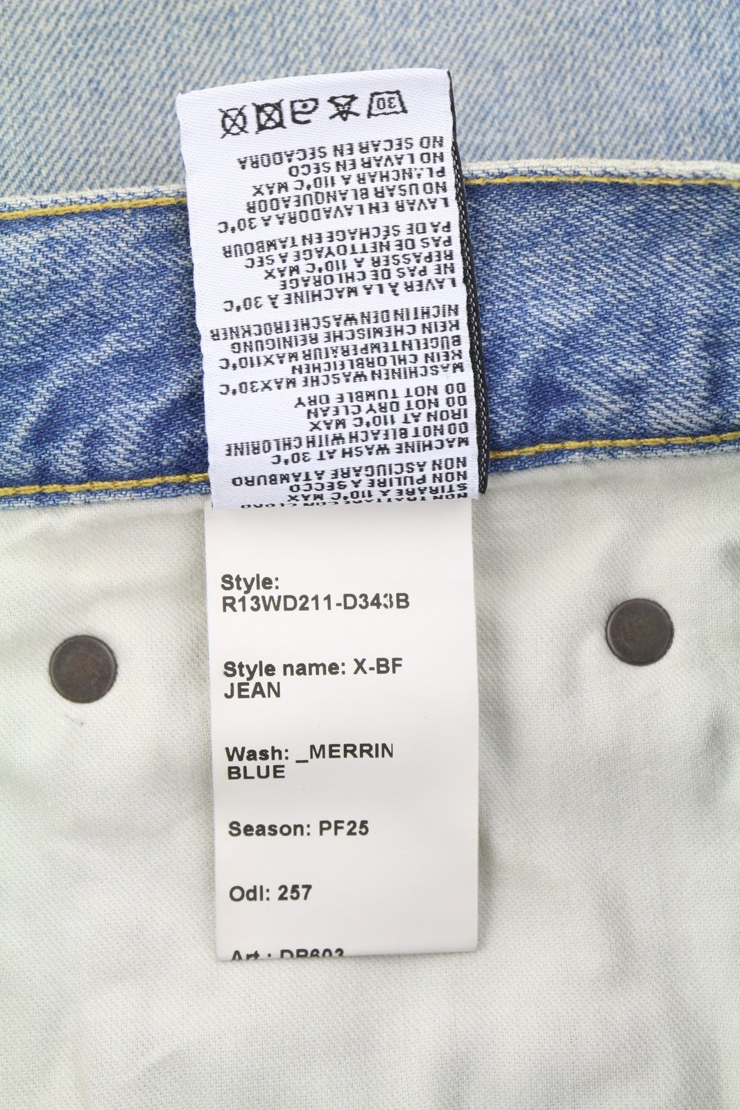 R13 X-BF Women Jeans 26 Merrin Blue Whiskers Faded Cropped Zip Fly PF25 RRP795