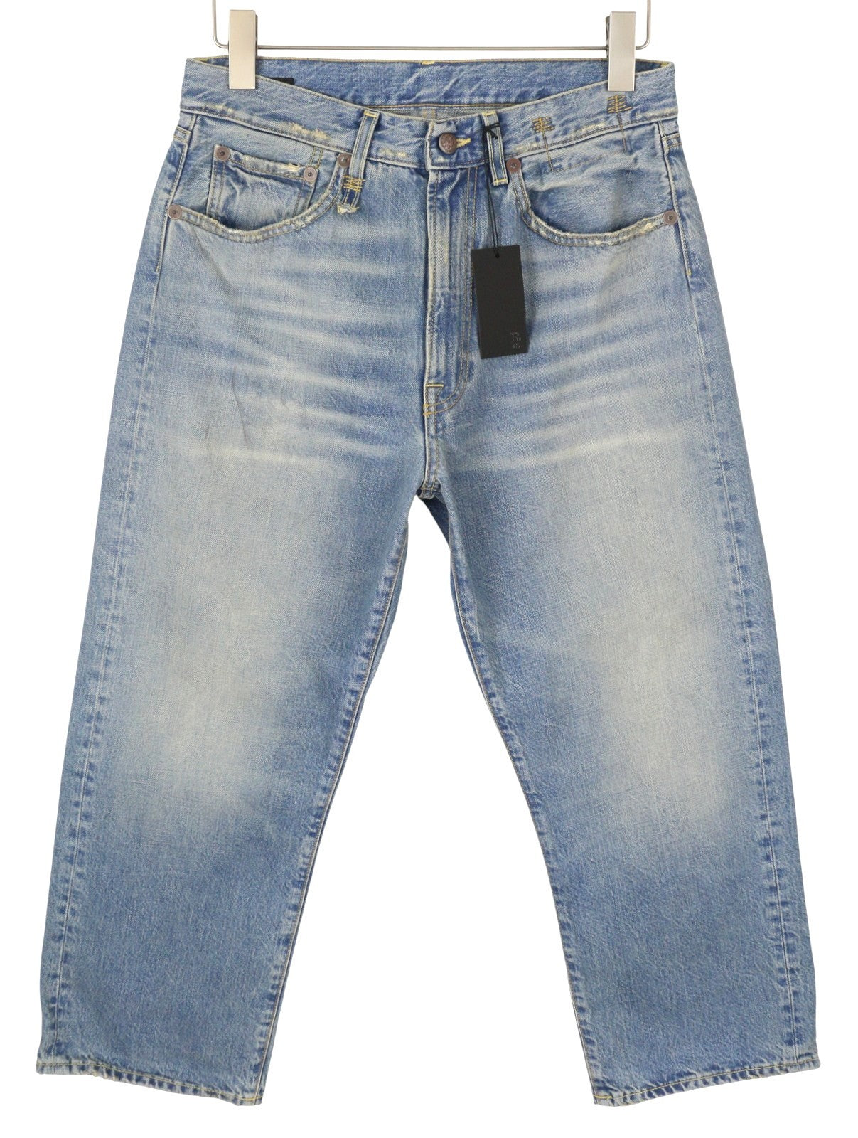 R13 X-BF Women Jeans 26 Merrin Blue Whiskers Faded Cropped Zip Fly PF25 RRP795