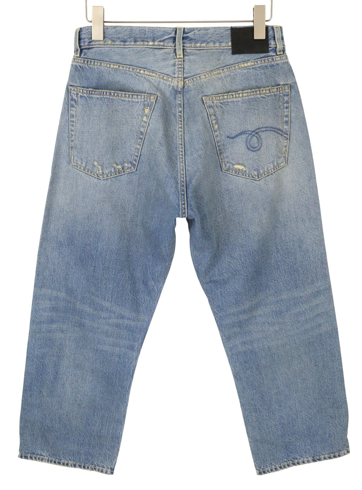 R13 X-BF Women Jeans 26 Merrin Blue Whiskers Faded Cropped Zip Fly PF25 RRP795