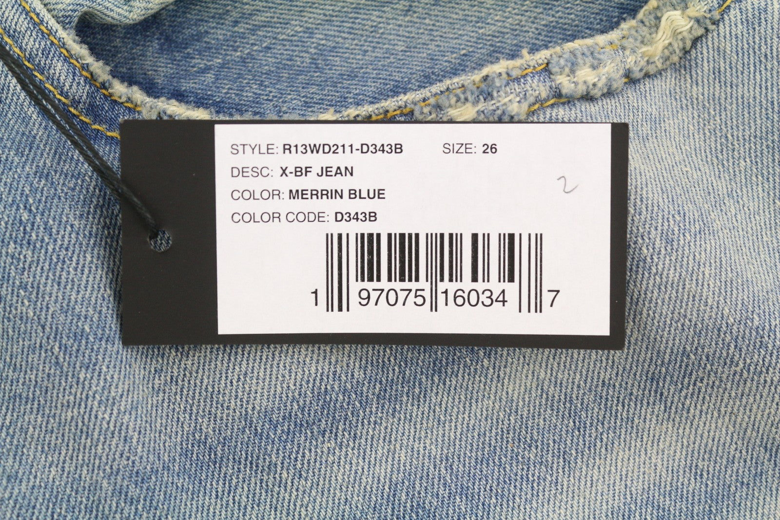 R13 X-BF Women Jeans 26 Merrin Blue Whiskers Faded Cropped Zip Fly PF25 RRP795